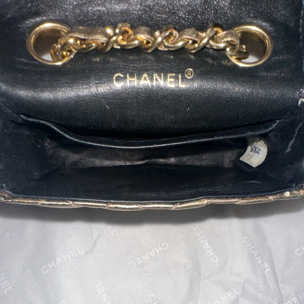 CHANEL Vintage Leather Classic Flap Micro Bag Pouch in Gold - Picture 14 of 16